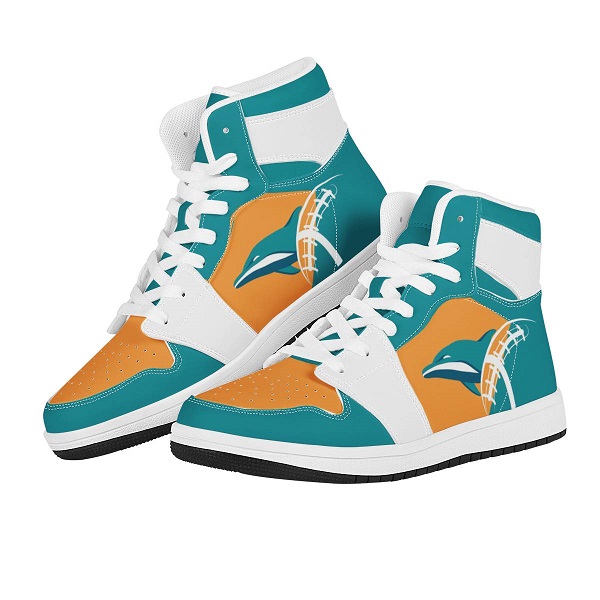 Women's Miami Dolphins High Top Leather AJ1 Sneakers 001